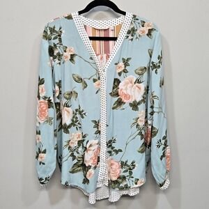 Soft Surroundings Shirt Large Blue Floral Patchwork Tiered Tunic Boho Cottage